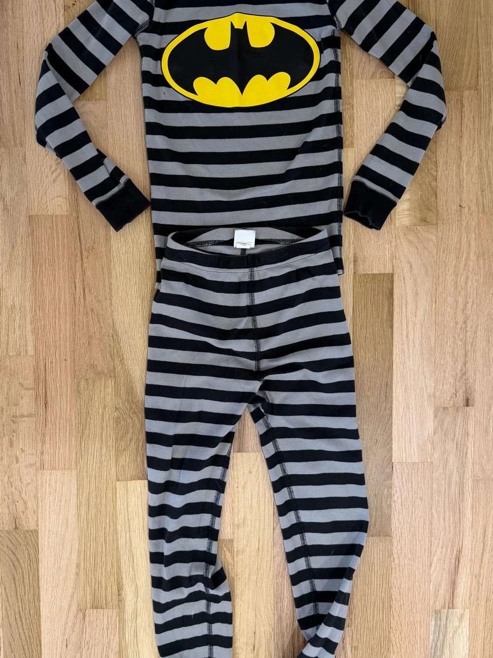 Hanna Andersson Black & Gray Striped Batman Pajama Set with Yellow Logo